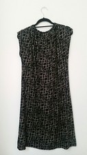 GAP Womens Sleeveless Wiggle Dress Small Black Frill Stretchy Tie Neck Geometric