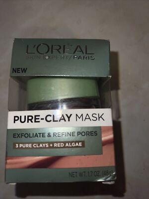 L Oréal Pure-Clay Mask Exfoliate and Refine Pores 1.7 oz. 3 Pure Clays+Red Algae