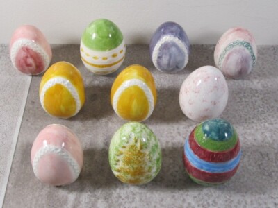 10 Vintage Multi Colored Decorative Porcelain Ceramic Easter Eggs 2.25X1.5'' Good