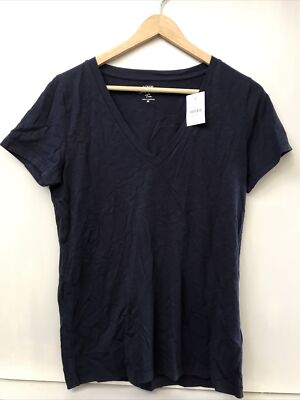 J Crew Women's Navy Blue slub cotton V-neck tee size M  NWT