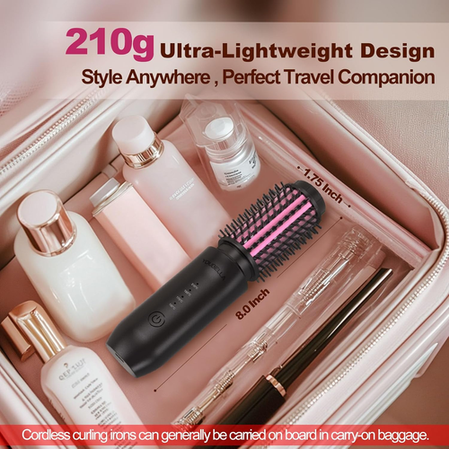 Cordless Hair Curling Iron Brush, Mini Travel Hot Straightener Comb, 3-In-1 Port - Picture 2 of 9