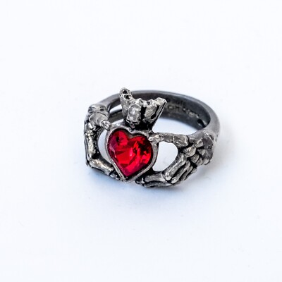 Alchemy Gothic Claddagh by Night Skeleton Hands Red Heart