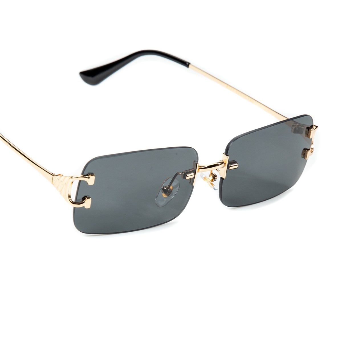 Sleek Black Frameless Sunglasses Dweebzilla Slim Rimless Hexagon Sunglasses (Gold Metallic  main image 3