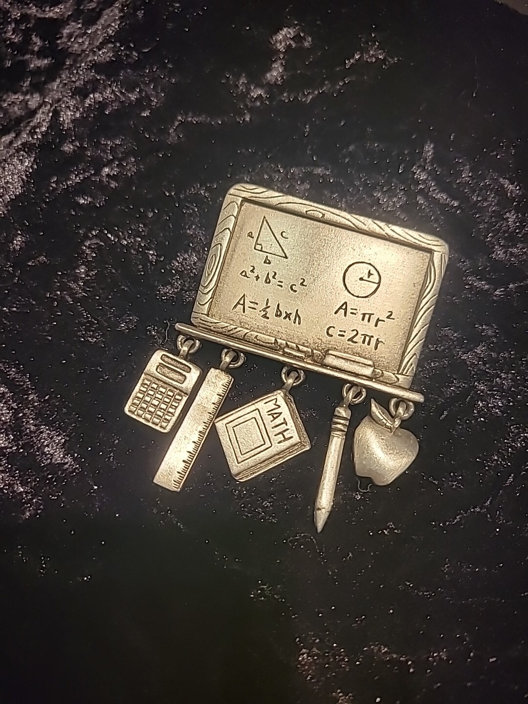 Vintage JJ Brooch Pin Silver Tone Charms School Teacher Jewelry