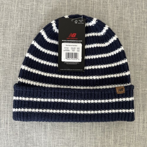 New Balance Winter Watchman Stripe Beanie Navy Blau Neu mit Etikett