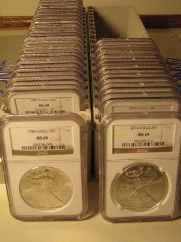 1986 - 2020 AMERICAN SILVER EAGLE 35 COIN SET NGC MS69 BROWN PREMIUM COINS PQ