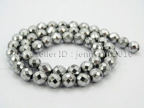Natural Hematite Gemstone Faceted Round Beads Metallic Colors 15.5'' 4mm 6mm 8mm - Picture 9 of 31