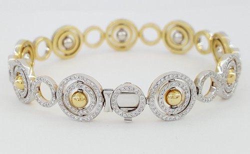 Circle Link Diamond Reversible Bracelet 2 ct 18k White & Yellow Gold Retail $7K - Picture 3 of 8