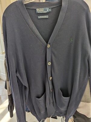 Polo Ralph Lauren Pima Cotton Button Cardigan Navy Blue Green Pony