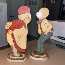 Vintage Wood Hand Made  Painted Grandma  Grandpa