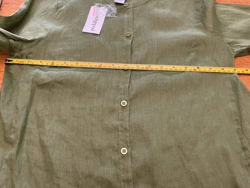 Peck & Peck Women’s 100% Linen Green Button Front Long Sleeve Side Ties - Picture 9 of 13