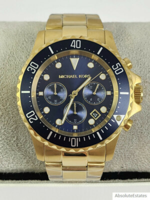 Michael Kors Everest Navy Blue & Gold Chronograph Watch MK8978 + Box  NWOT