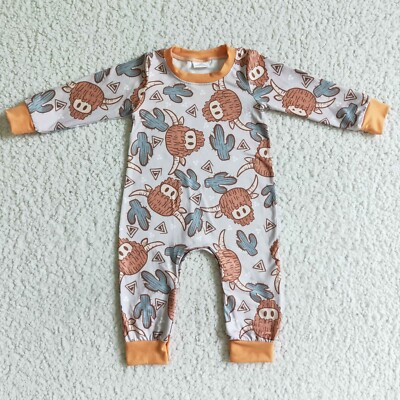 Baby Boy Highland Cow Cactus Long Sleeve Romper 1pc