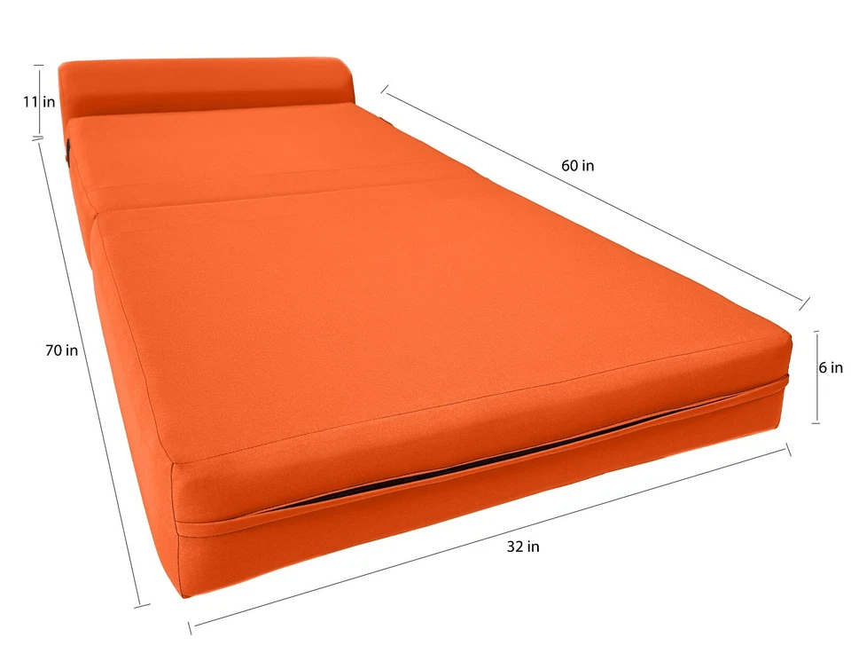 Silla Cama Naranja Plegable Espuma Camas, Sofá Cama Portátil Abatible 6 x 32 x 70 Foto 2 de 4