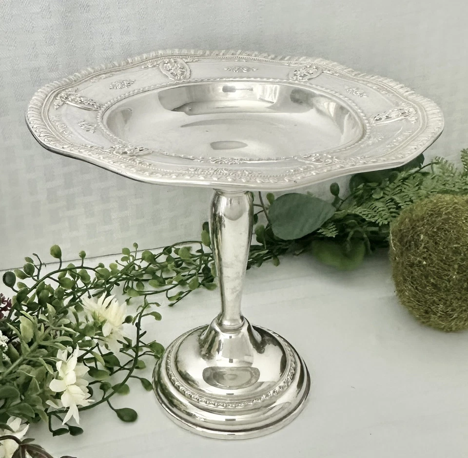 Plato de compota Wallace Rose Point de plata esterlina Wallace cuenco de caramelo con patas de plata Foto 4 de 4