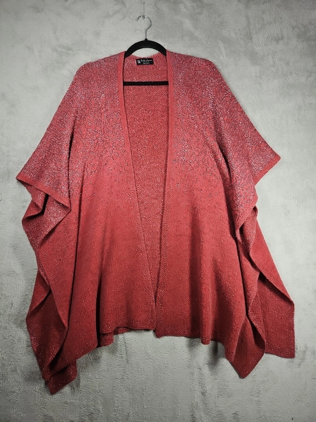 Bella Amore Oversized Berry Silver Metallic Knit Cape Shawl Wrap Poncho Italy OS