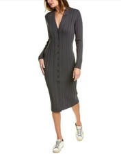 Equipment Femme EUC Beagen Ribbed Stretchy Viscose Sweater Dress in Gray Size M