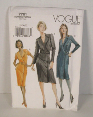 Very Easy Very Vogue 7761 A-Line Wrap Dress & Belt Misses' 18-22 Pattern Uncut