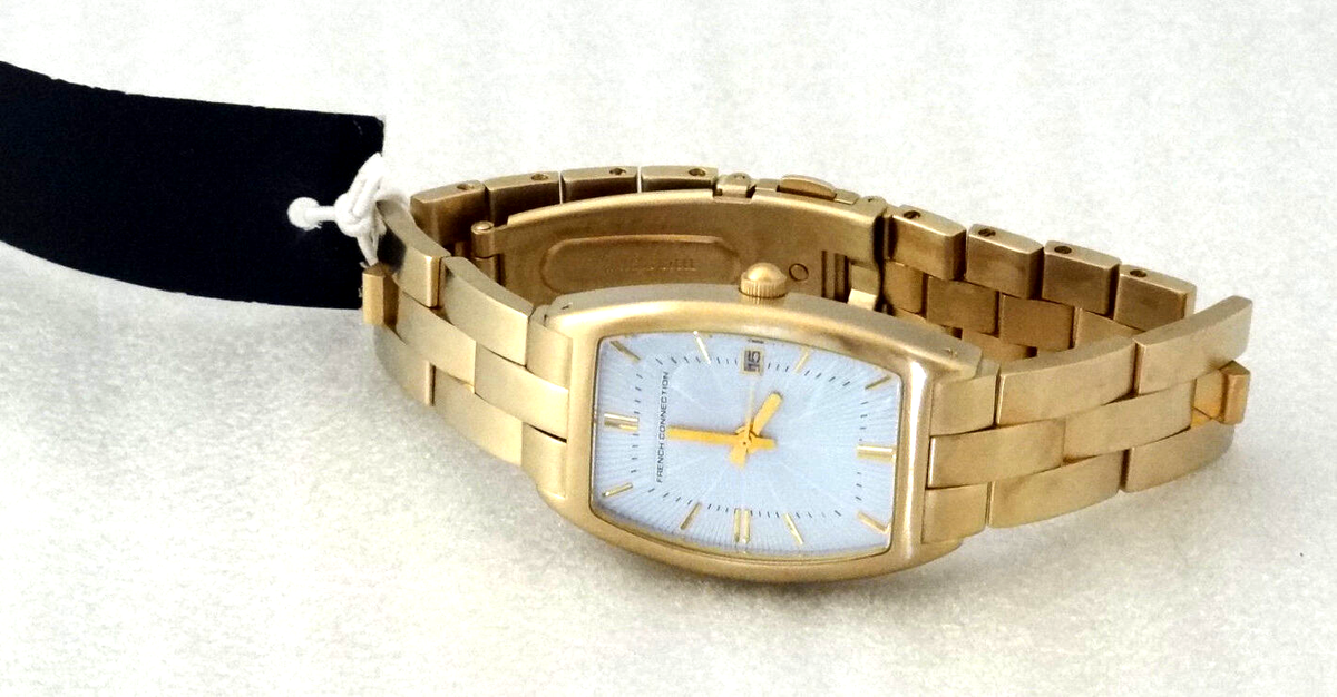 Fcuk Ladies Rectangular Gold Tone Watch - Gold French Connection Simple Champagne Rectangle Dial With Gold  main image 2