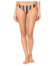  45 RVCA Women's Red Striped Stretch Talum Cheeky Bikini Bottom Swimwear Size S