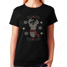Women's / Unisex Rhinestone T-shirt " Christmas Reindeer w/ Snowflakes "