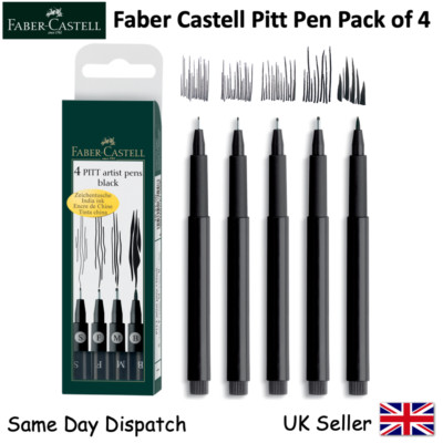 FABER CASTELL - 4 PITT Künstlerstifte schwarz Fineliner Zeichnung Geldbörse Set - XS S F M