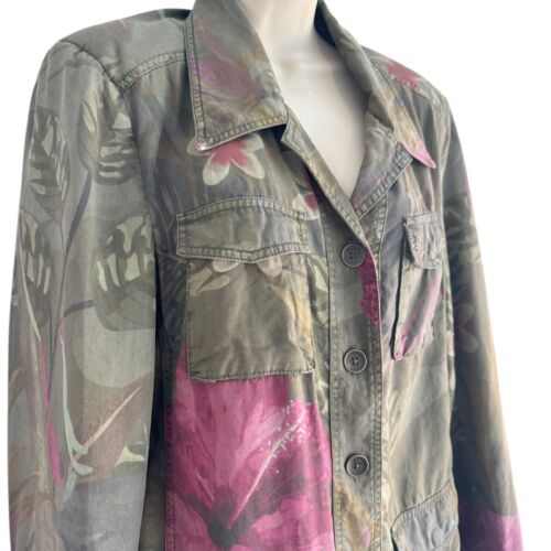 Desigual Green Camo Pink Floral Print Jacket Woman's EU Sz 42 US Sz L - Picture 5 of 15