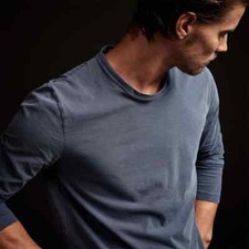 JAMES PERSE Men's long sleeve crew neck T-shirt Blue cotton MLJ3351
