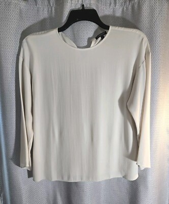NWT Eileen Fisher Silk Georgette Crepe Round Neck Top Bone PS / PP Small $278