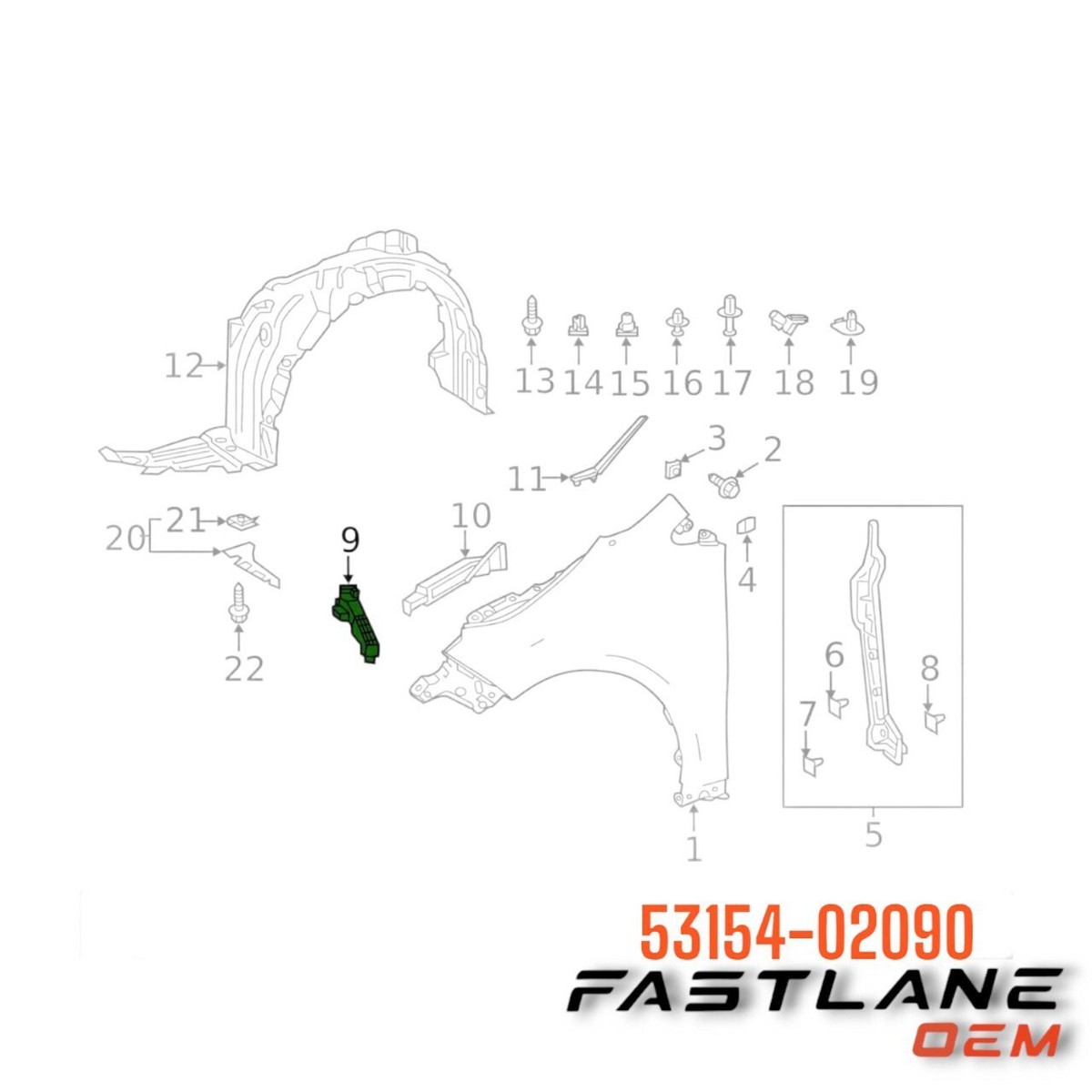 2019-2024 TOYOTA COROLLA FRONT LEFT WING AIR GUIDE NEW OEM 53154