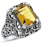 ART DECO STYLE 925 STERLING SILVER FILIGREE 3 CT LAB-CREATED CITRINE RING   #381