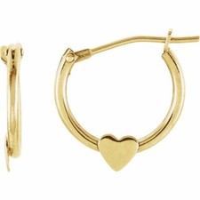 Youth Hinged Hoop Earrings with Heart In 14K Yellow Gold