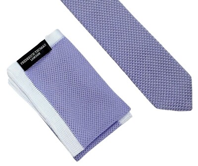 Frederick Thomas gestrickte passende Herren Krawatte und Einstecktuch Set - lila Taschentuch
