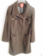  Y2K 1990s Esprit Outerwear Womens Small Brown Lined Coat Velvet Trim Y2K Preppy