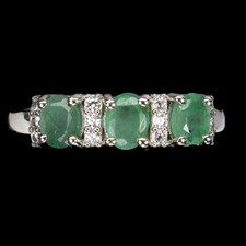 925 Sterling Silver Ring Oval Emerald 5x4mm Gemstone Jewelry Size 8
