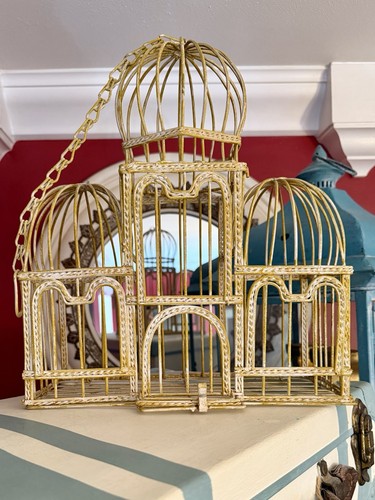 VTG Taj Mahal Style Scrolled Metal/Wire Decorative Architectural Dome Birdcage