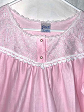 Vintage Carole Pink Maxi Nightgown M Long Sleeve Floor Length Warm Lace Cuffs