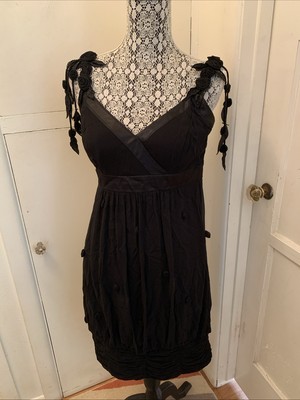 Sue Wong Black Silk Dress Rosettes Sequin beads Straps ? Y2K
