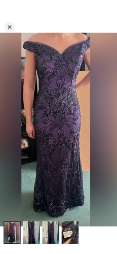JVN by Jovani Purple Off-the-Shoulder Beaded Polyester Dress Size 16
