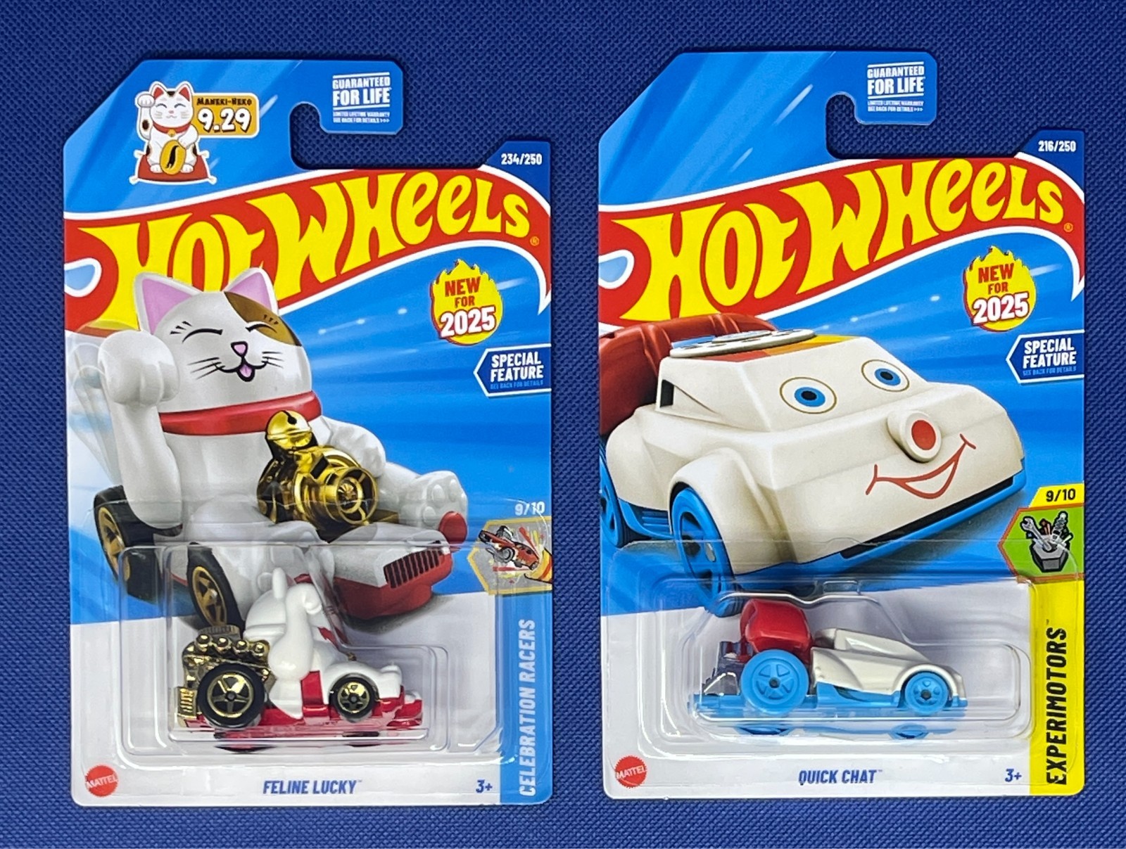 Hot Wheels FELINE LUCKY & QUICK CHAT Lot of 2 Mainline 2025