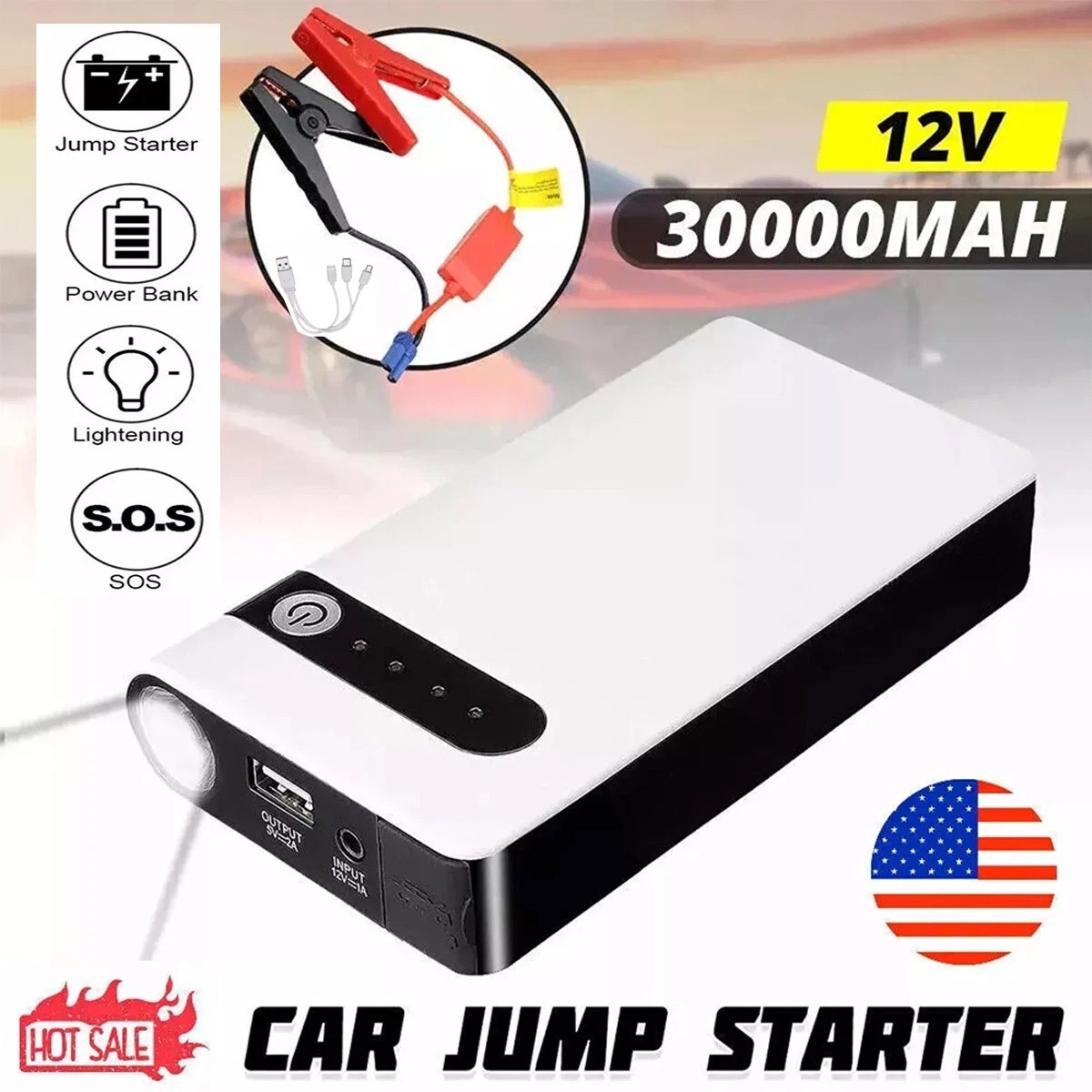 30000mAh Portable Car Jump Starter Booster Jumper Box Power Bank Battery Charger