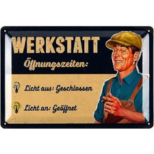 Retro Blechschild WERKSTATT, lustige Werkstattschilder f&uuml;r M&auml;nner, 20x30cm