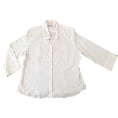 White Button Down Shirt Draper's & Damon's 100% Cotton 3/4 Sleeve Blouse 18