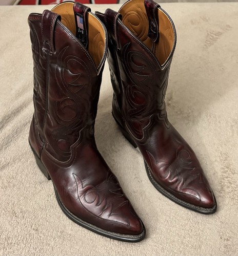 Vintage Acme Circle A Cowboy Boots-Size 7D Black Cherry Leather Western USA