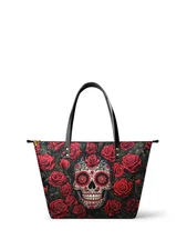 Skullette "La Roja" Vegan Leather Tote Handbag