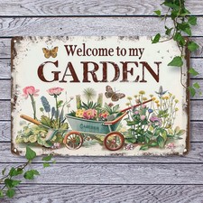 Welcome to My Garden Rustic Colorful Tin Metal Signs Home D cor 8x12