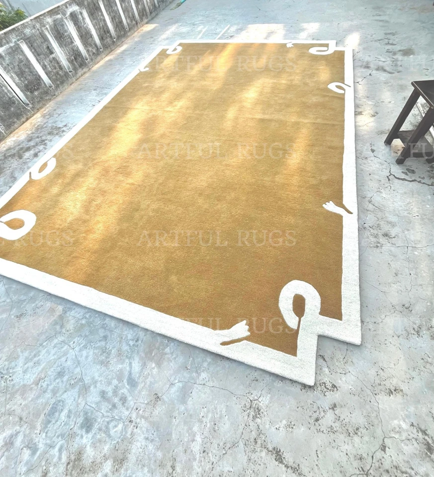 Hand-Tufted Wool Rug 10x14 ft -Nordic Knots Yellow Design, Handmade Area Rug - Image 3 of 4