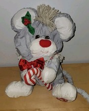 Vintage 1987 Fisher Price Puffalump Grey Christmas Mouse w/Candy Cane Plush
