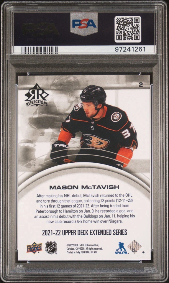 Mason McTavish 2021-22 UD Extended Reflections Amethyst RC #d/300 Rookie PSA 10! - Image 2 of 3