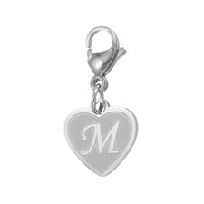 Initial Letter KeyChain, Letter A-Z Heart Charm Keyring, Silver M 